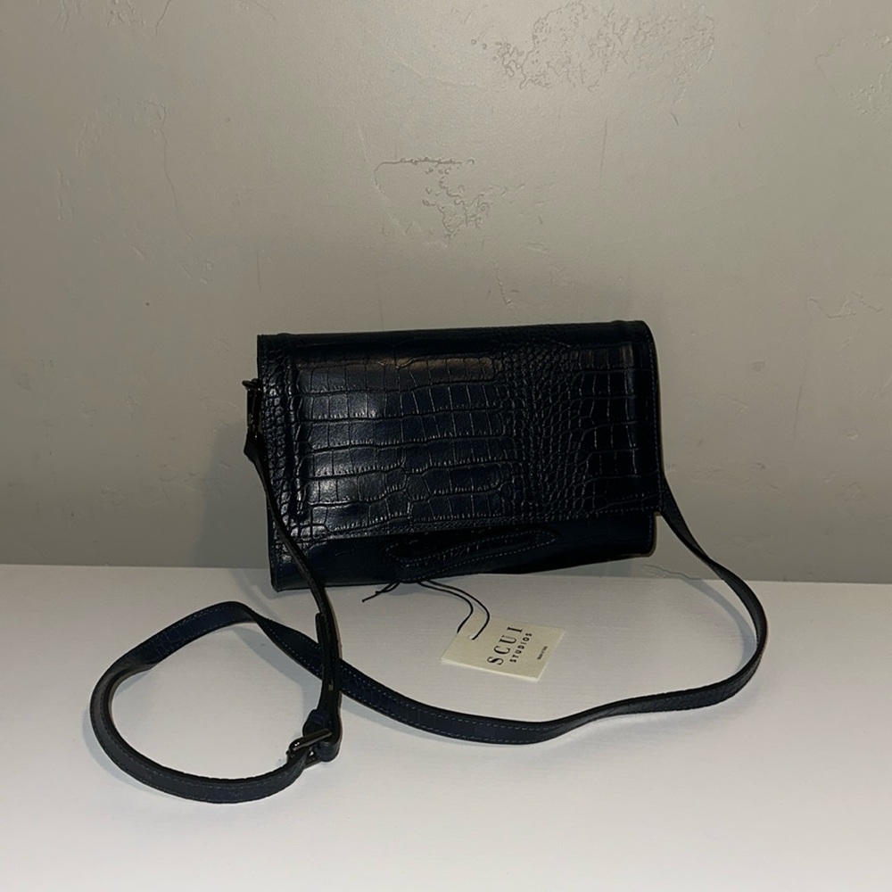 Scui Studios Italian Leather Crossbody/Clutch bag, Navy Blue- NWT